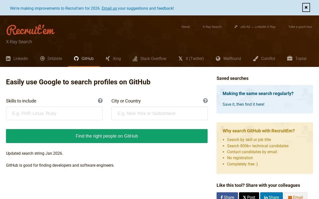 Google to search profiles on GitHub homepage screenshot