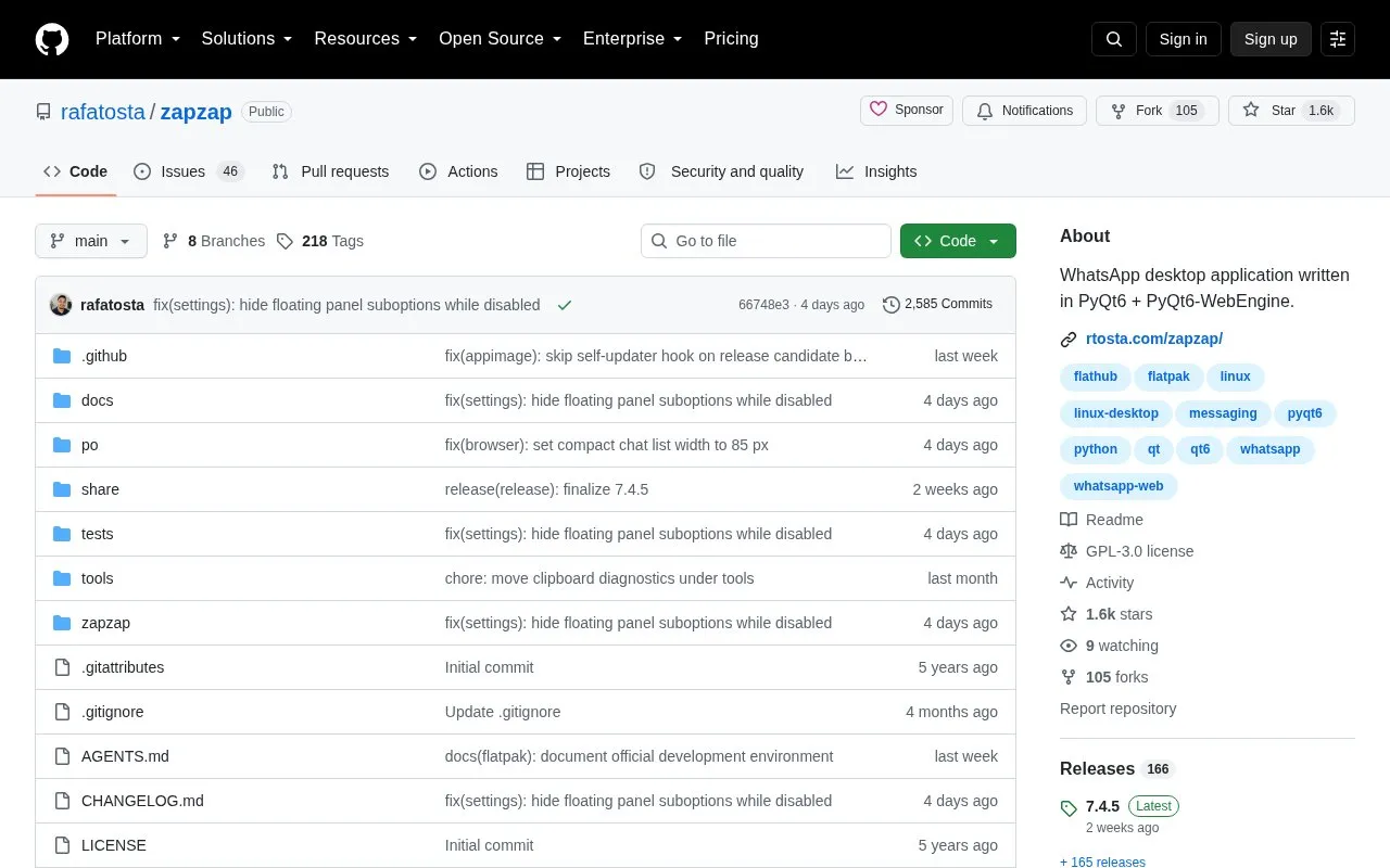 Zapzap homepage screenshot