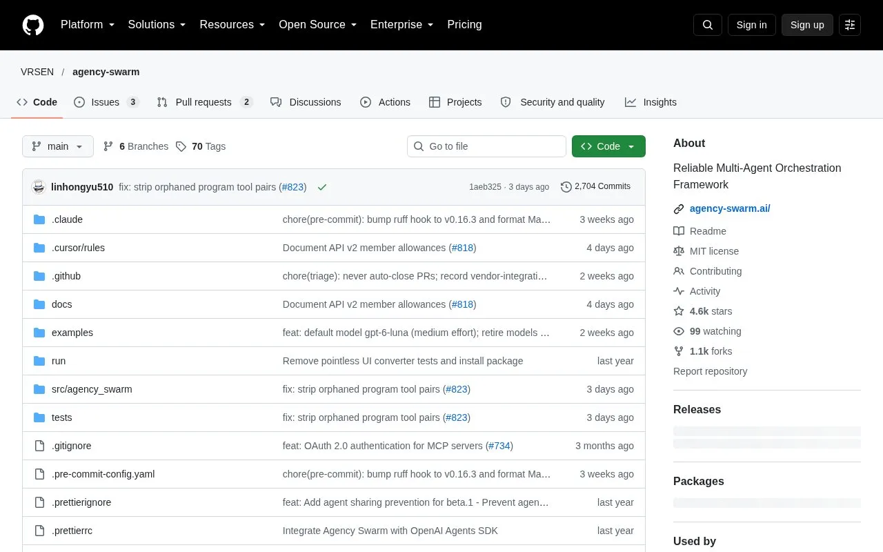 agency-swarm homepage screenshot