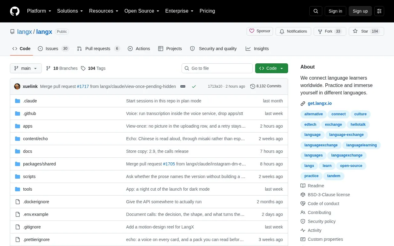 Langx homepage screenshot