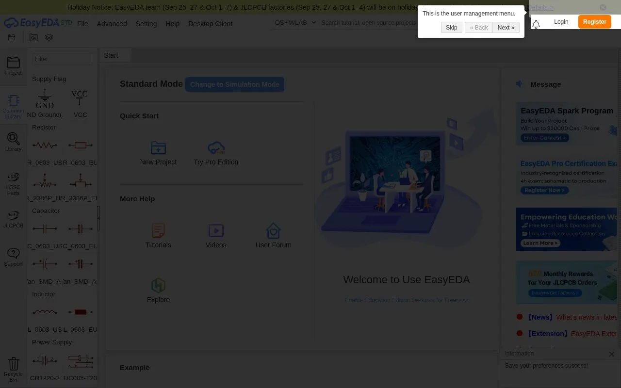 EasyEDA homepage screenshot
