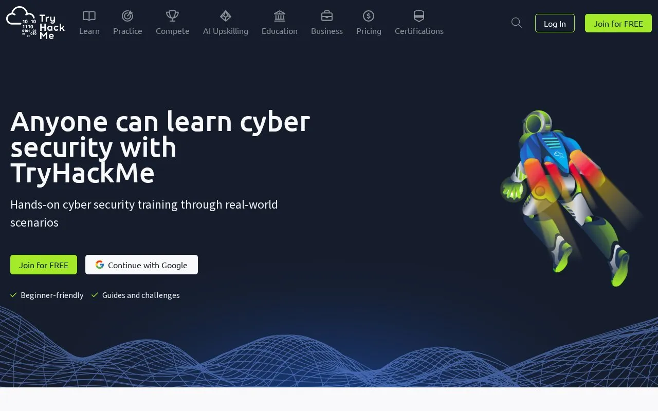 TryHackMe homepage screenshot