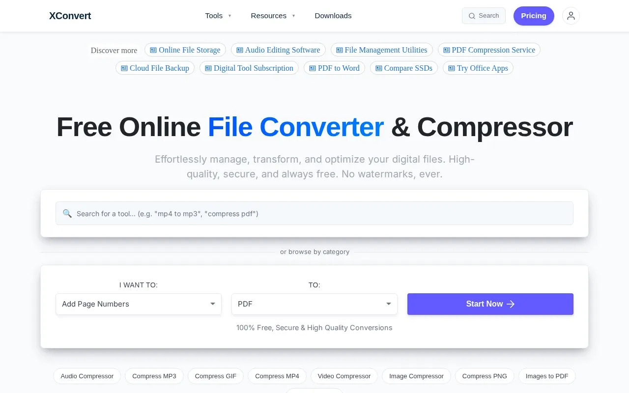 XConvert homepage screenshot