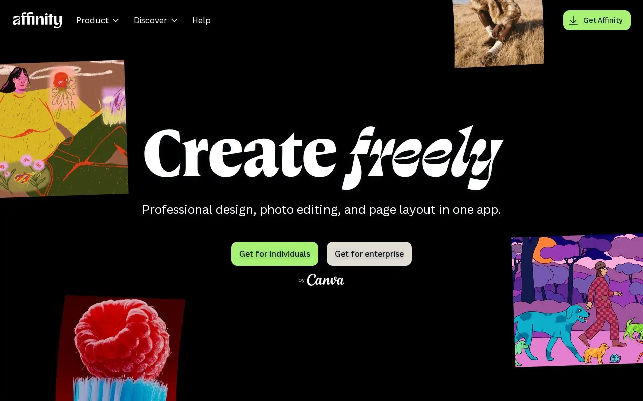 Affinity homepage screenshot