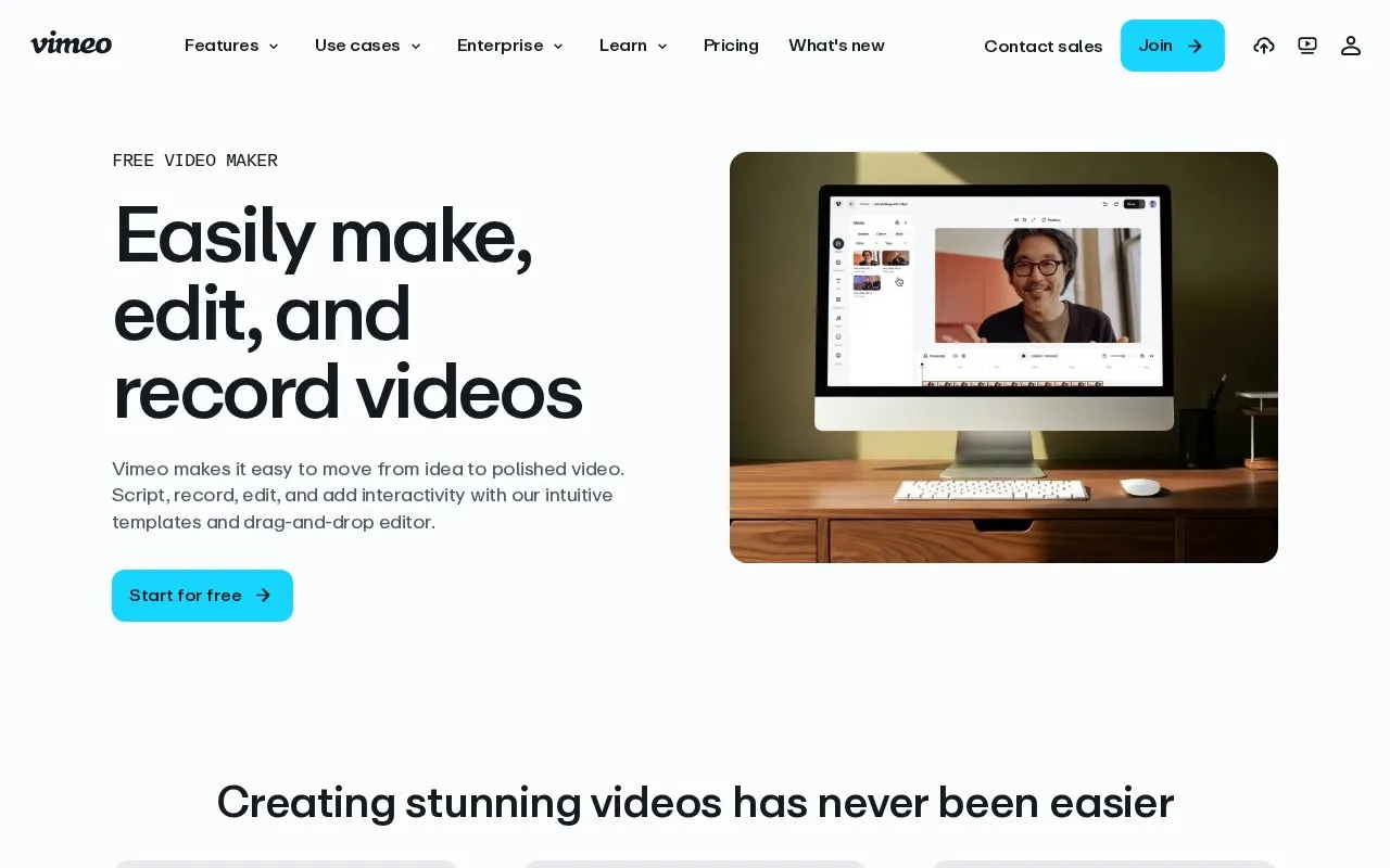 Vimeo Create homepage screenshot