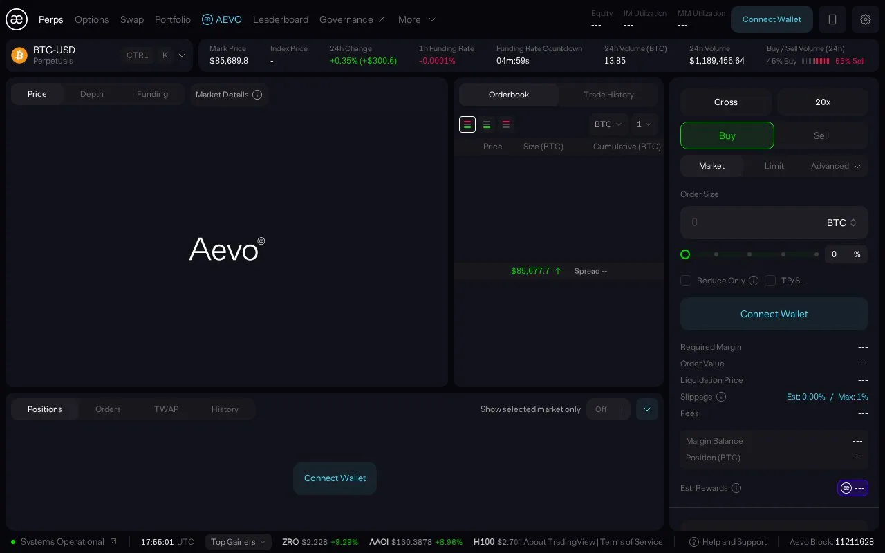 Aevo Perps homepage screenshot