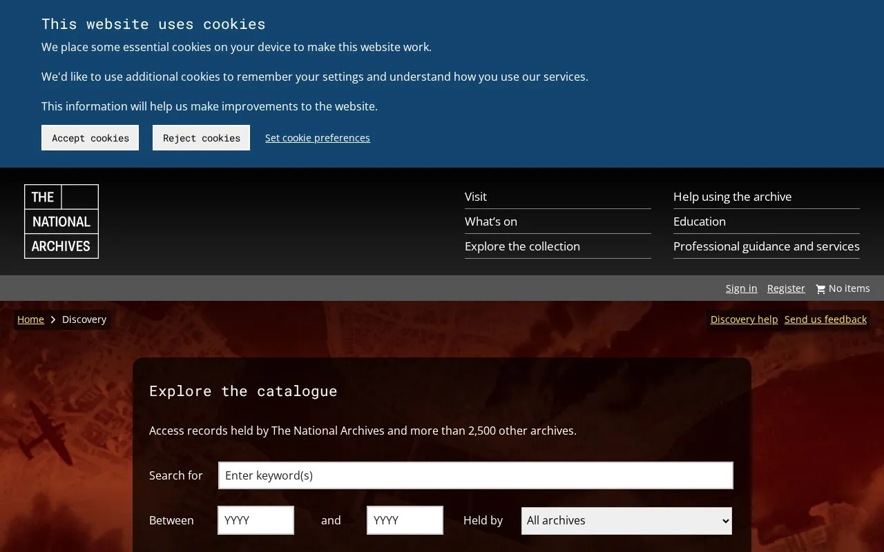The National Archives homepage screenshot
