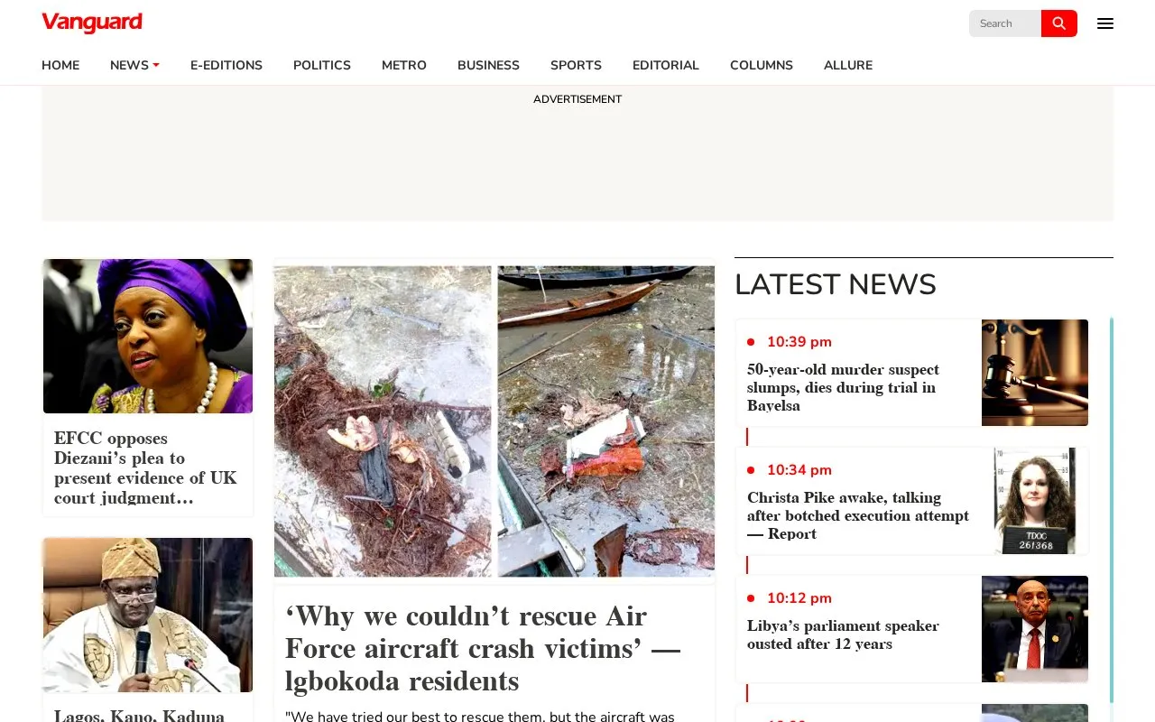 Vanguard (Nigeria) homepage screenshot