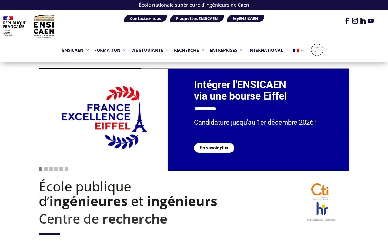 Ecole Nationale Superieure d'Ingenieurs de Caen et Centre de Recherche homepage screenshot
