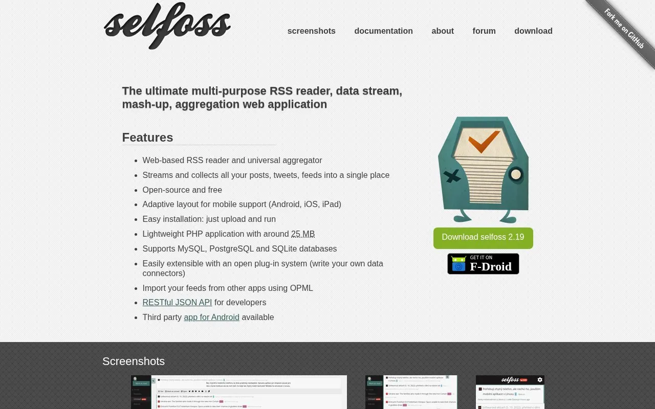 selfoss homepage screenshot