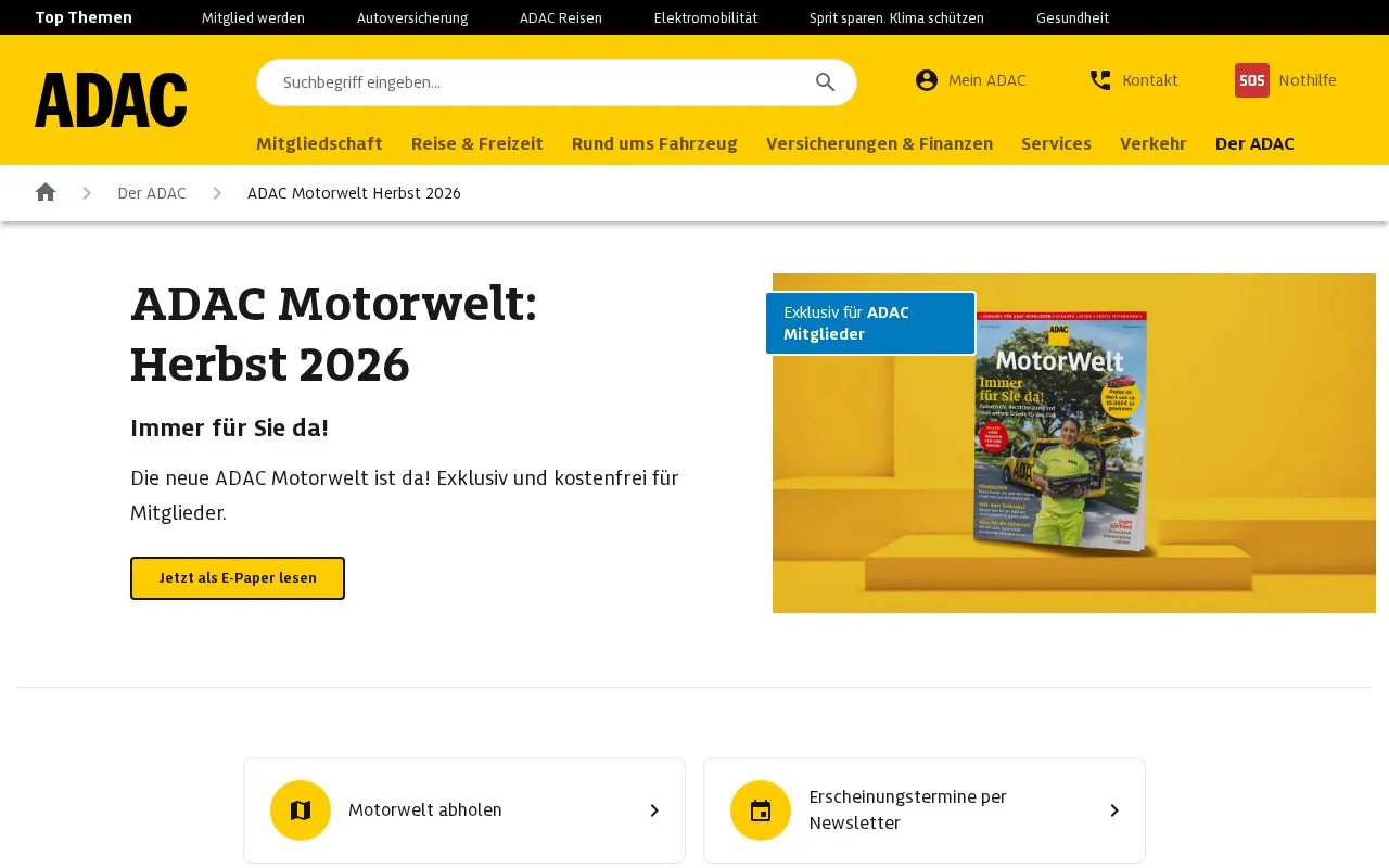 ADAC Motorwelt homepage screenshot
