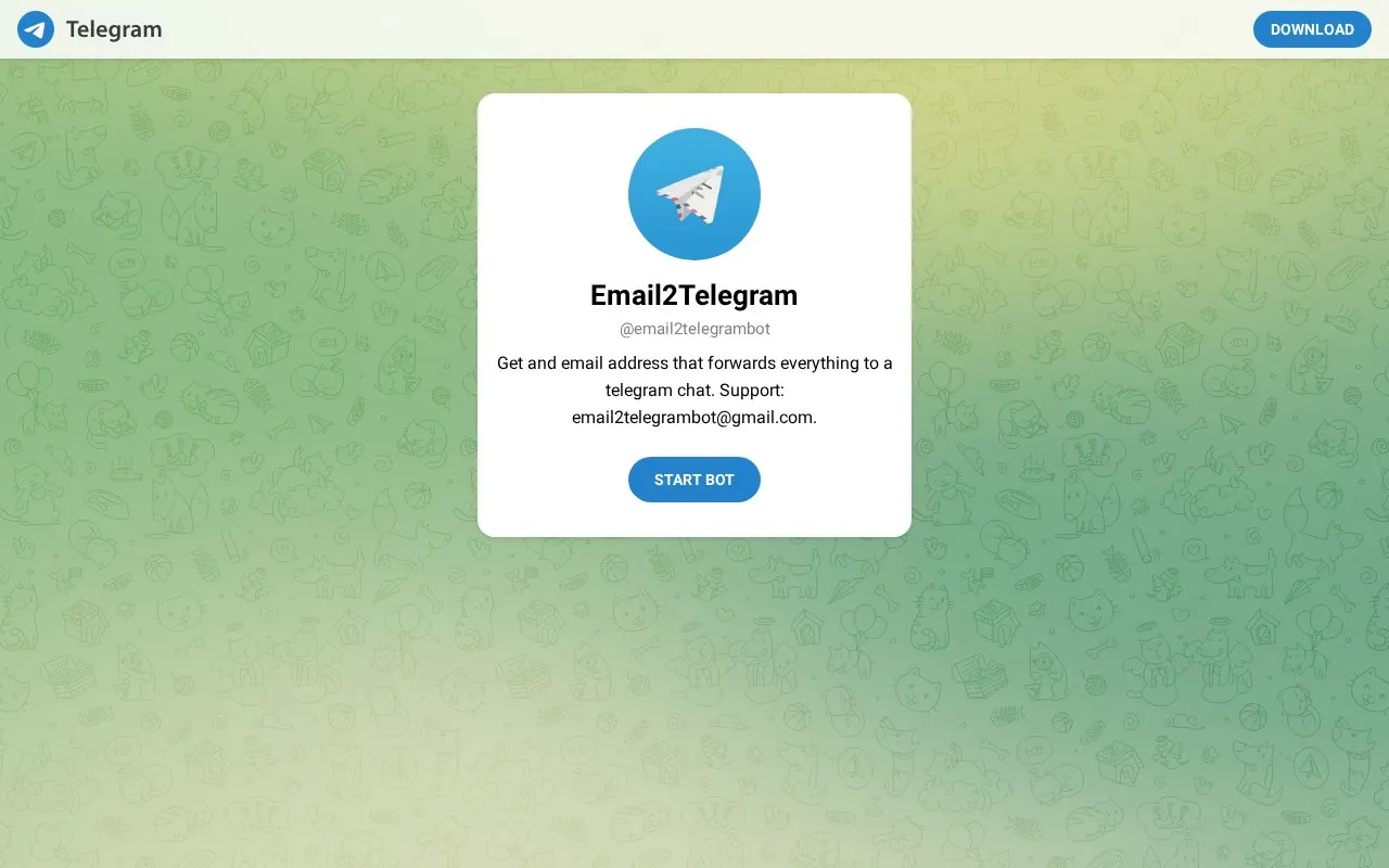 @email2telegrambot homepage screenshot