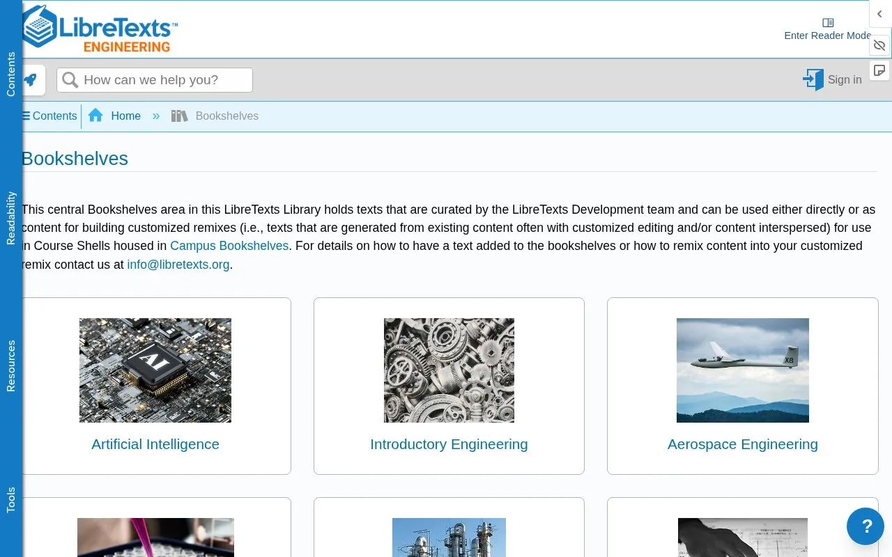 LibreTexts Engineering homepage screenshot