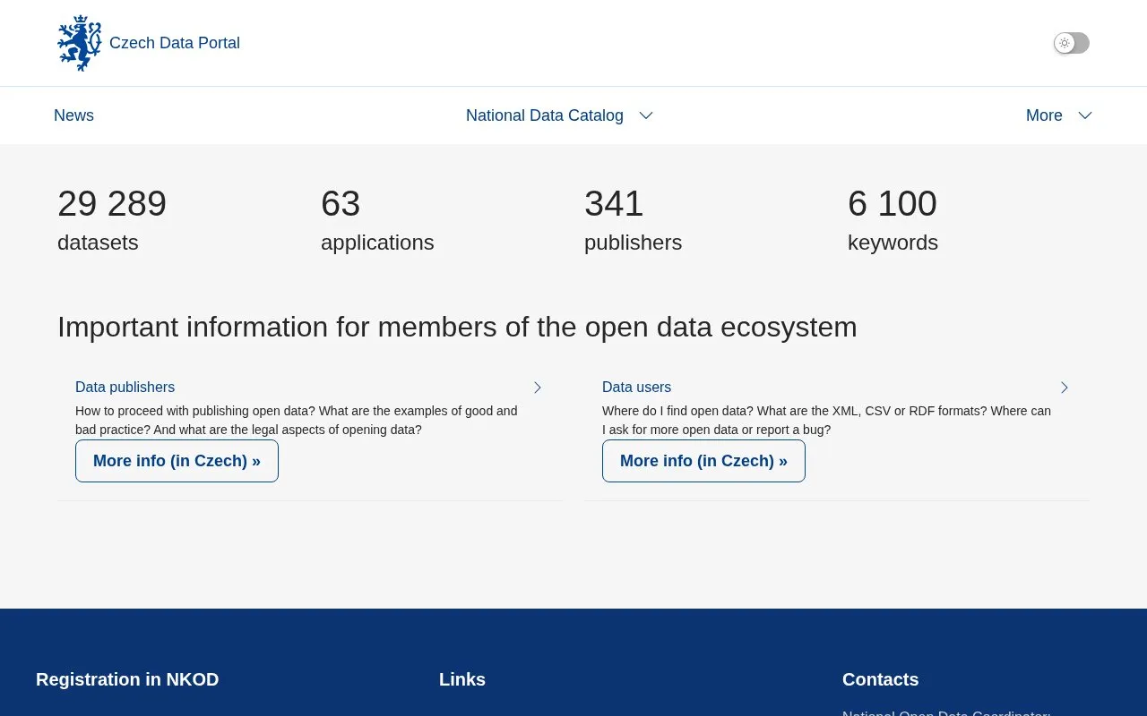 Czech National Open Data Portal homepage screenshot