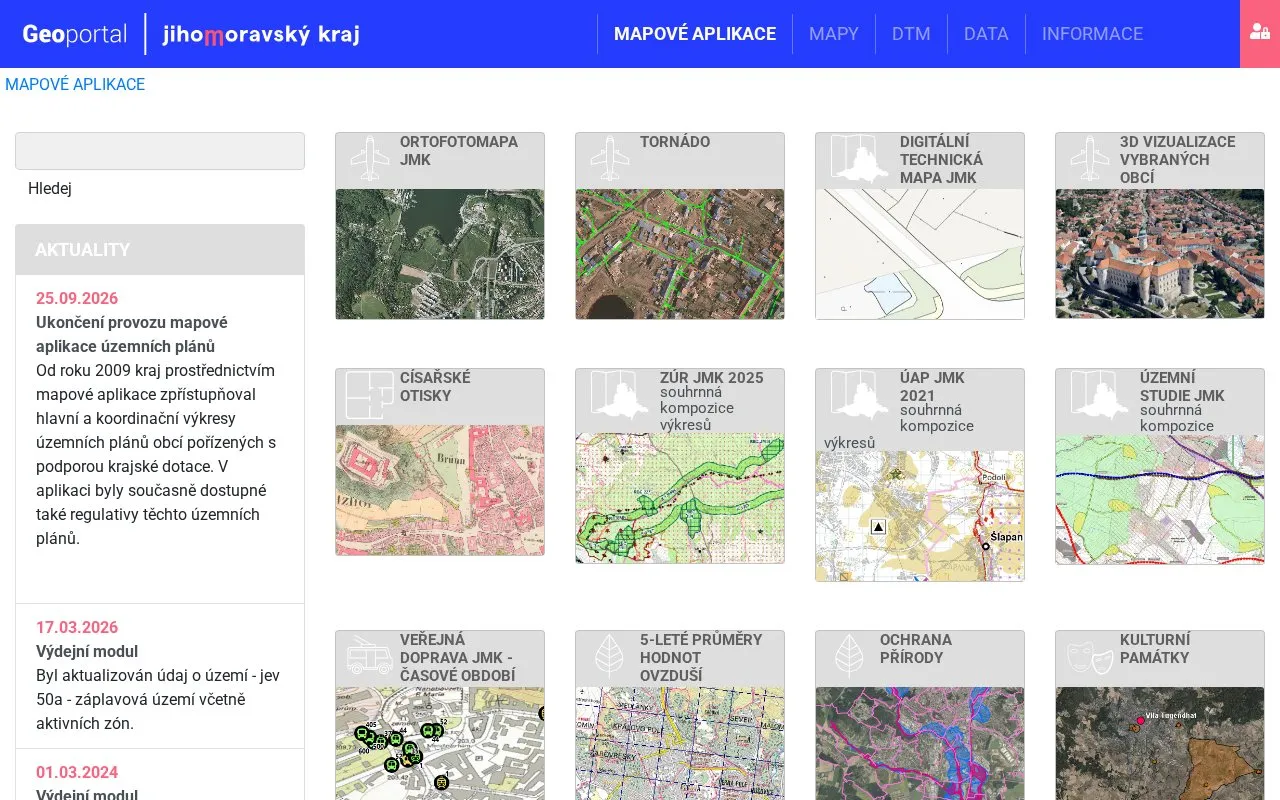Geoportal of the South Moravian Region homepage screenshot