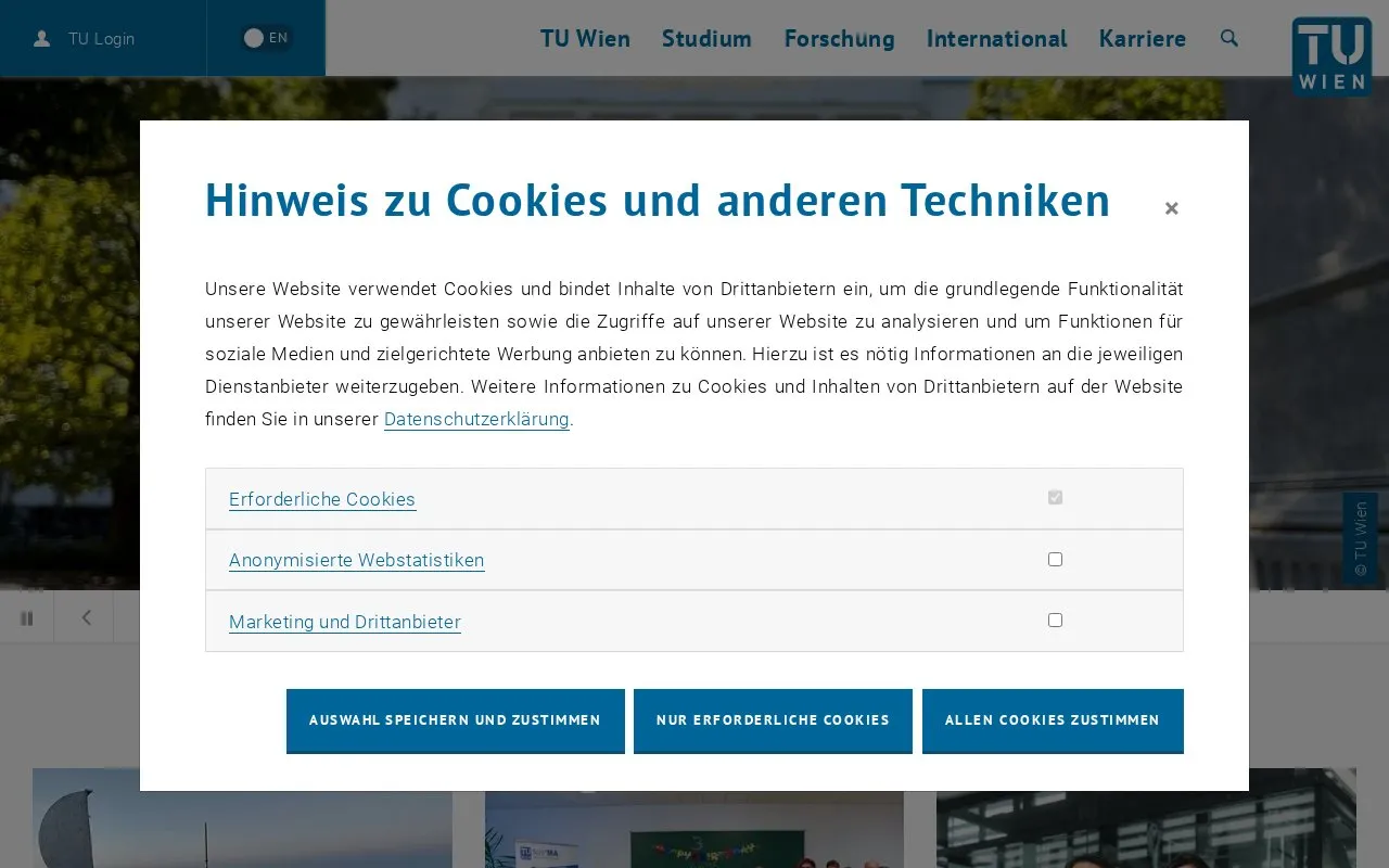 Technische Universitat Wien homepage screenshot