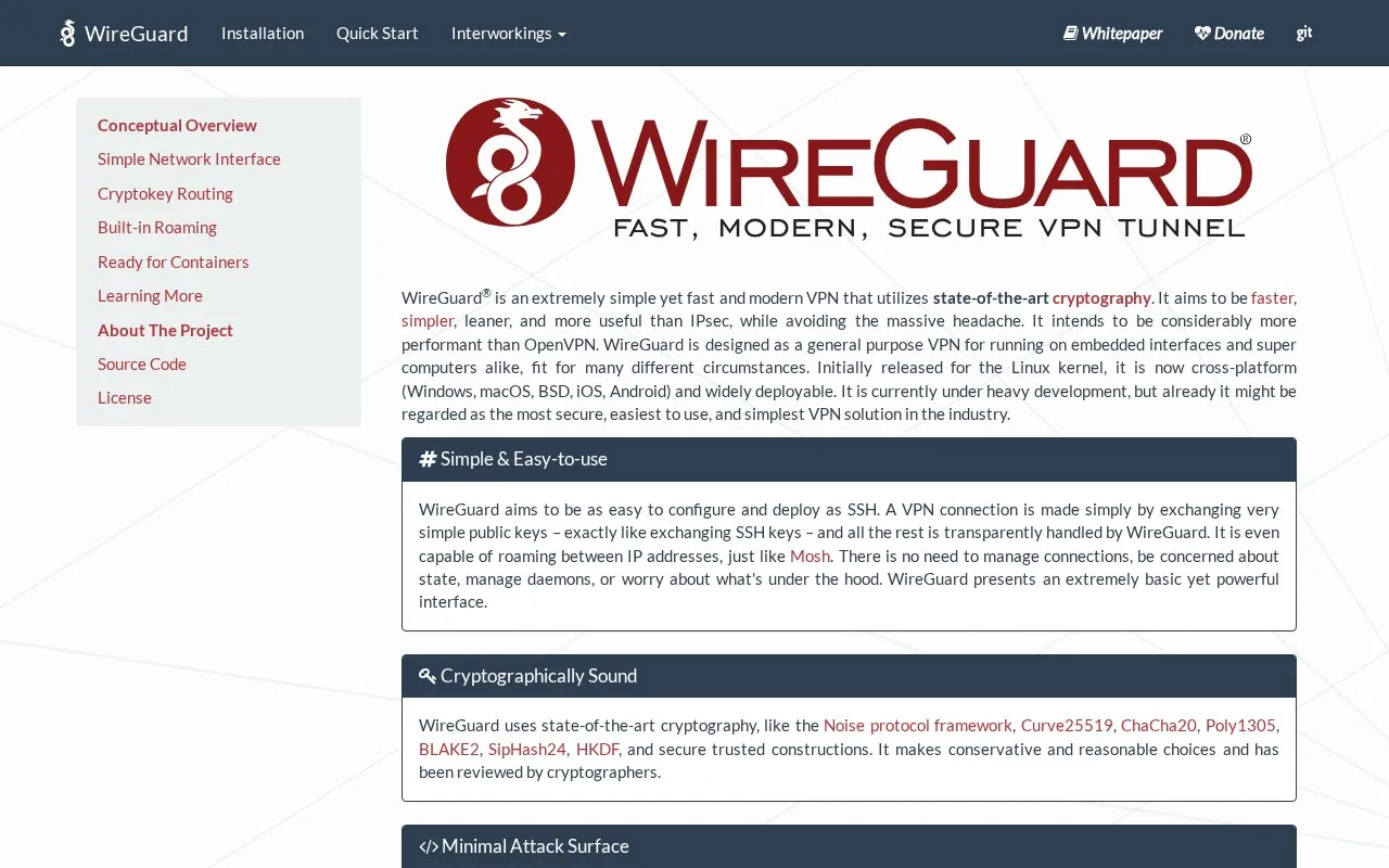 WireGuard homepage screenshot