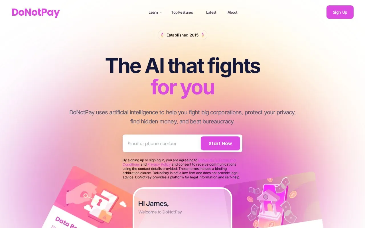 DoNotPay homepage screenshot