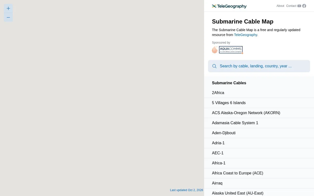 Submarine Cable Map homepage screenshot