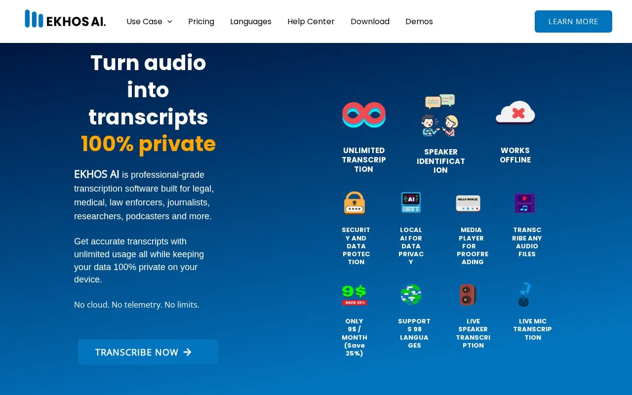 EKHOS AI - homepage screenshot