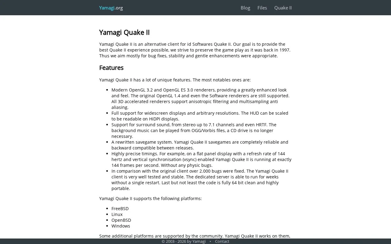 YQuake2 homepage screenshot