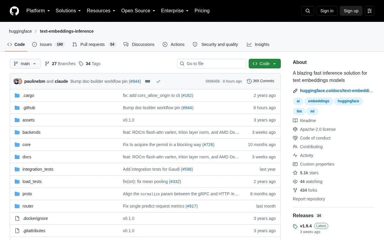 text-embeddings-inference homepage screenshot