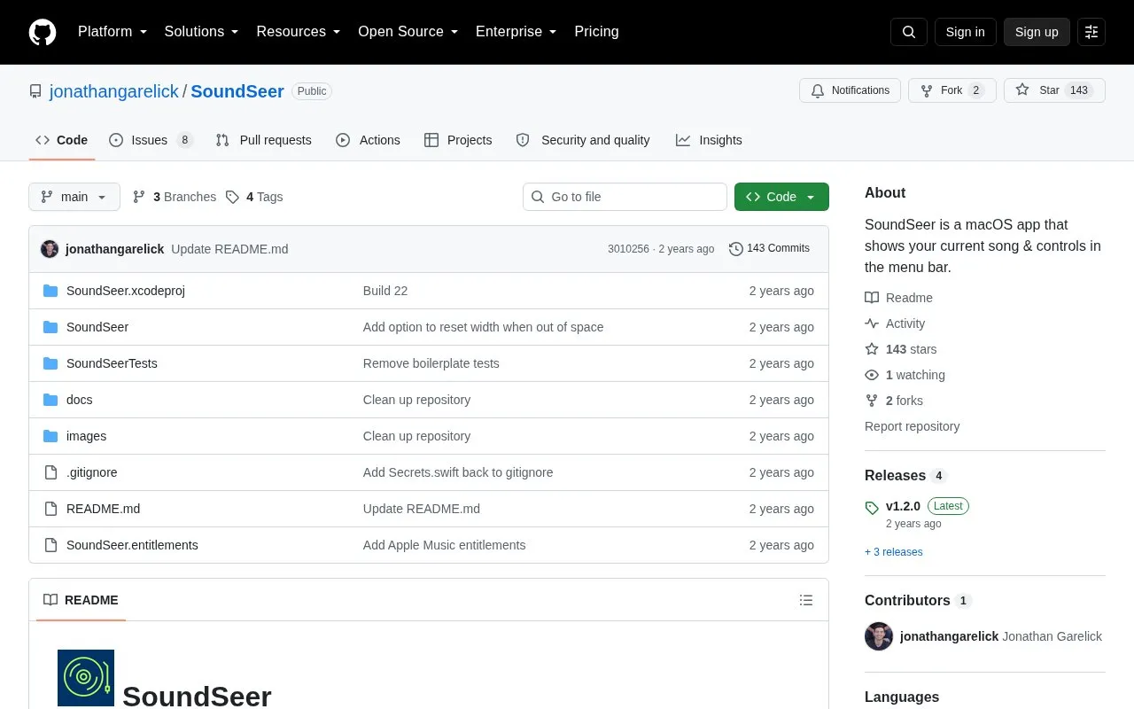 SoundSeer homepage screenshot