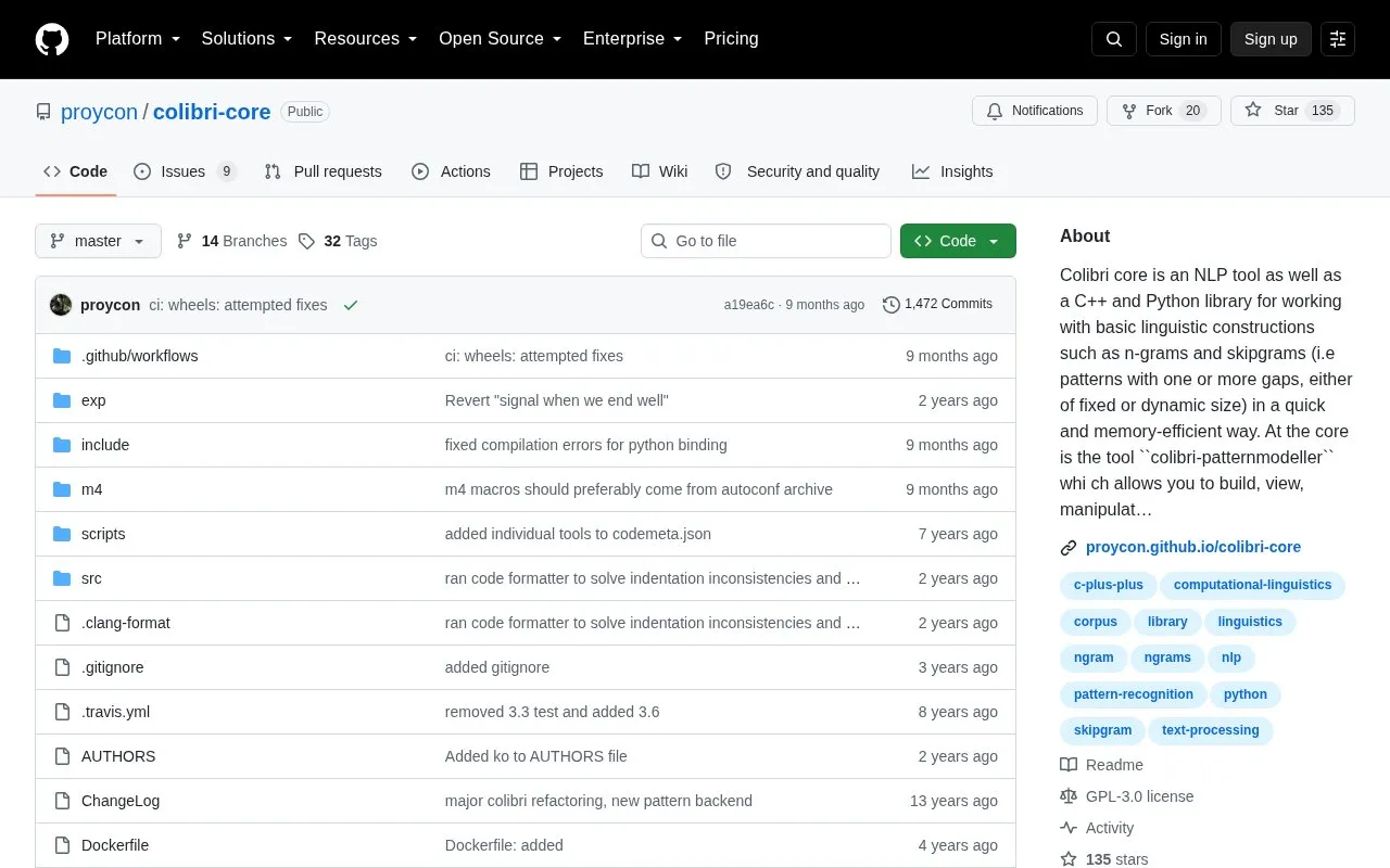 colibri-core homepage screenshot