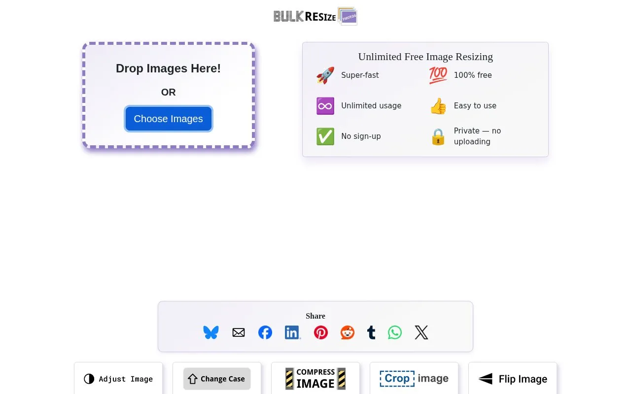 BulkResizePhotos homepage screenshot