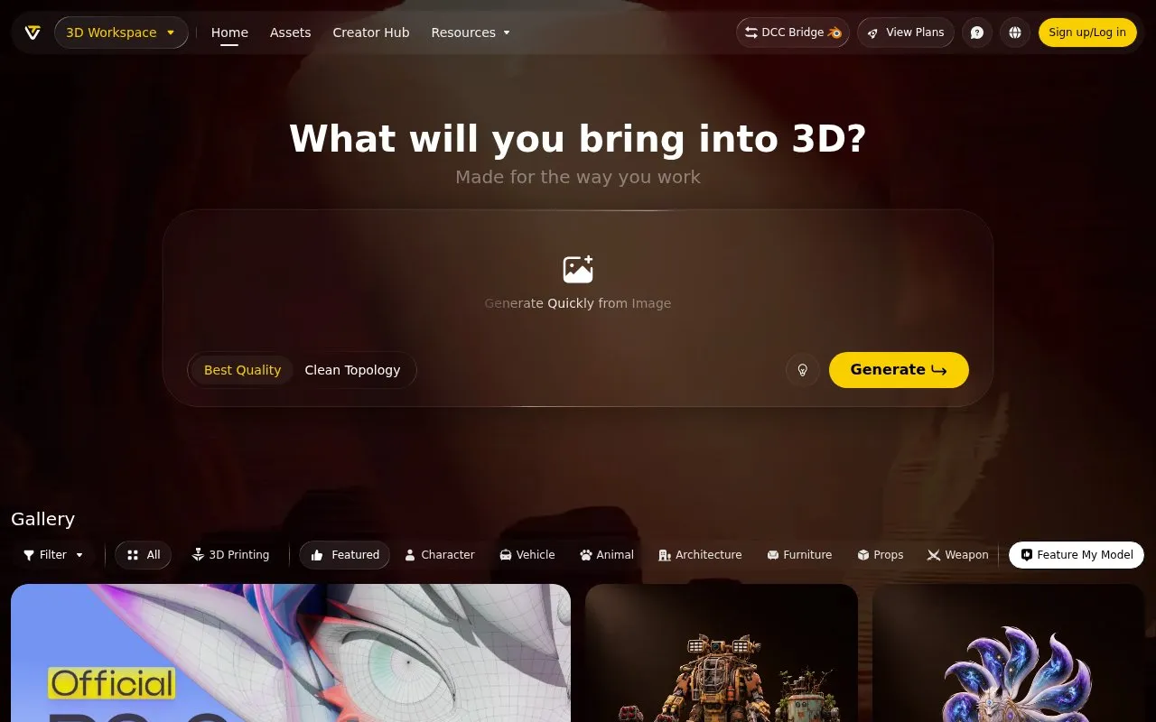 Tripo Studio homepage screenshot