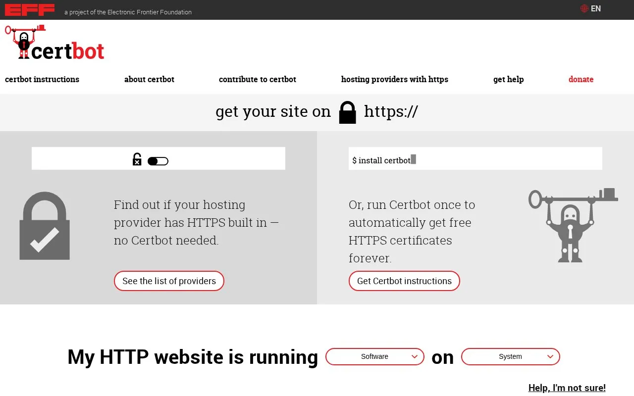Certbot homepage screenshot