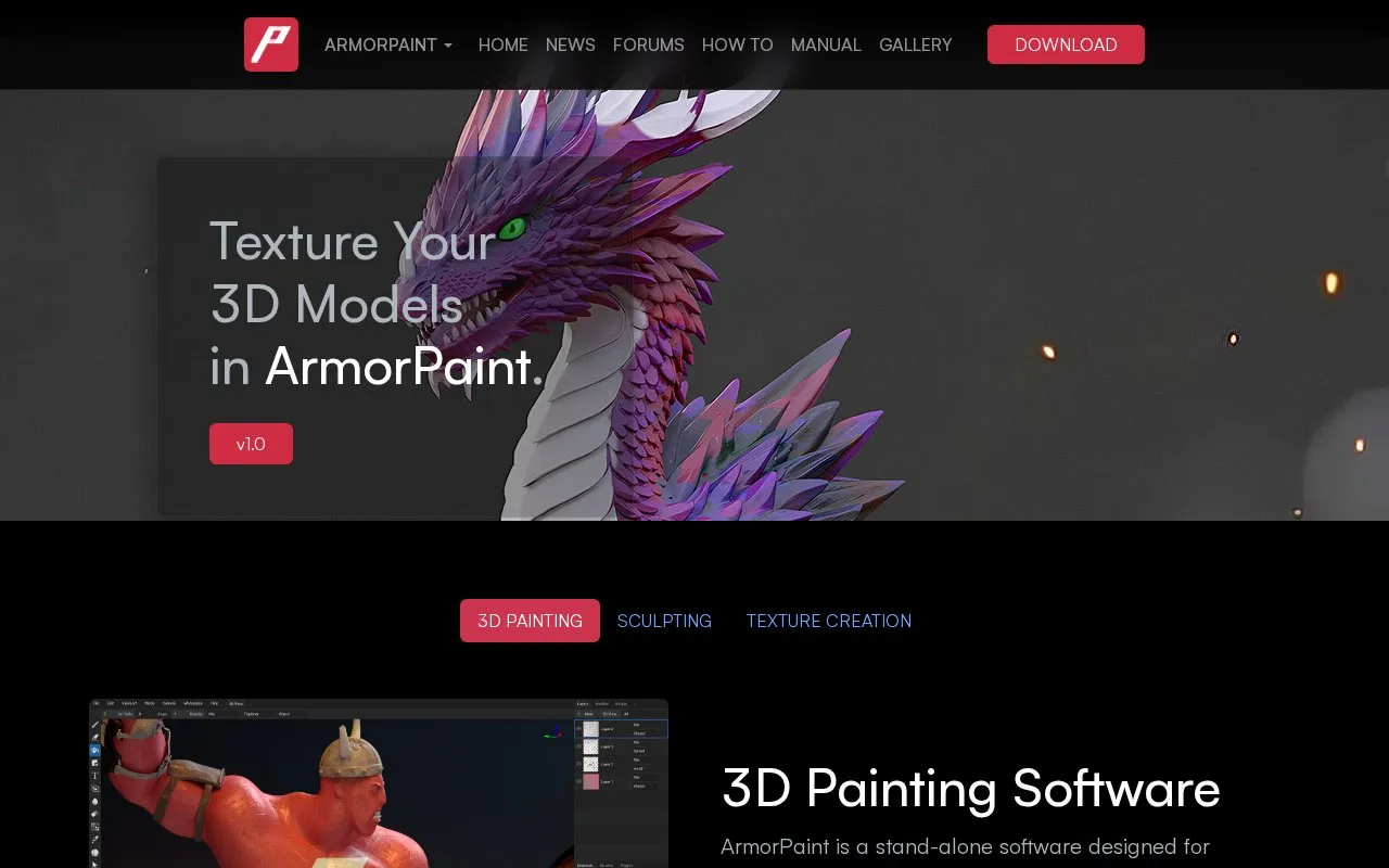 Armorpaint homepage screenshot