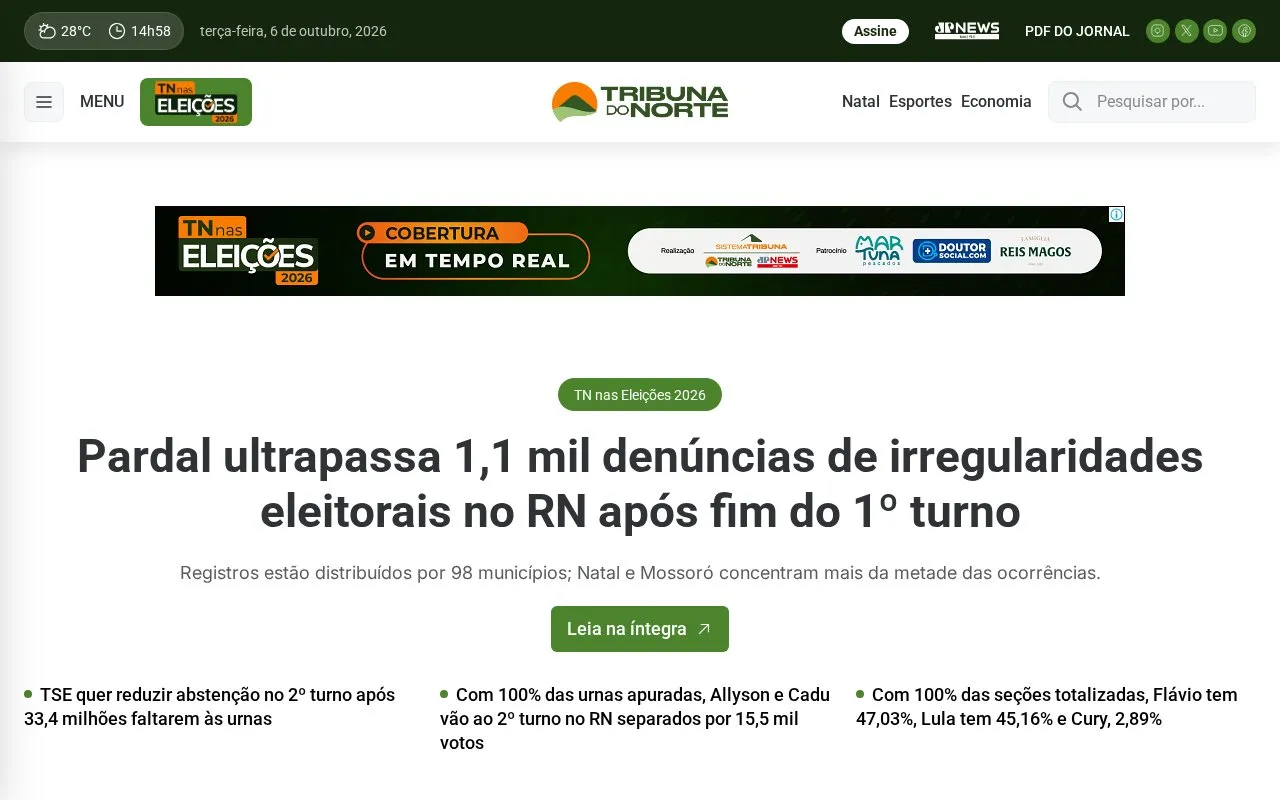 Tribuna do Norte homepage screenshot