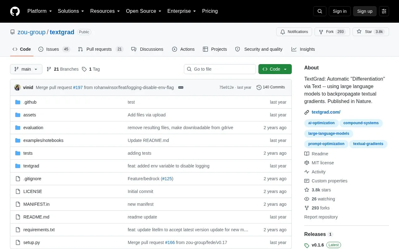 zou-group/textgrad homepage screenshot