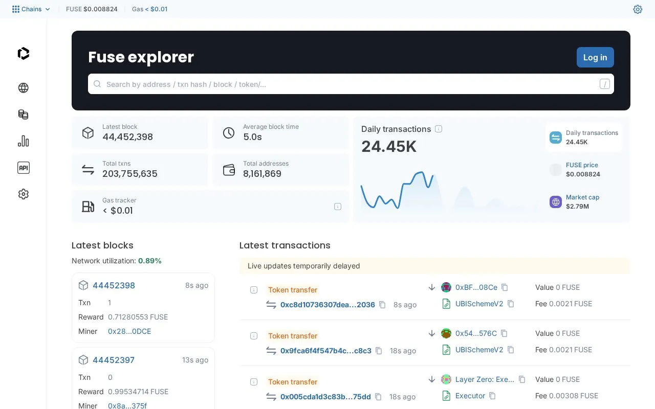 Fuse Mainnet — blockscout homepage screenshot