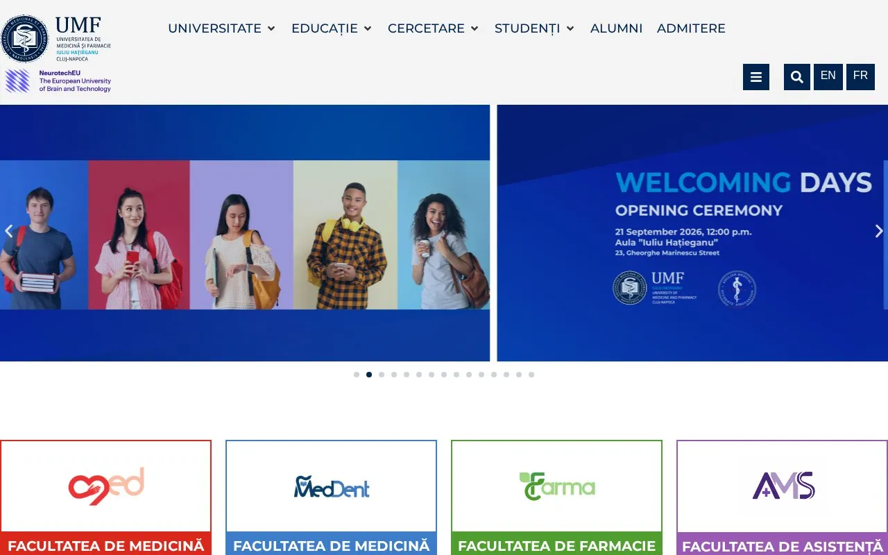 Iuliu Hatieganu University of Medicine and Pharmacy Cluj Napoca homepage screenshot