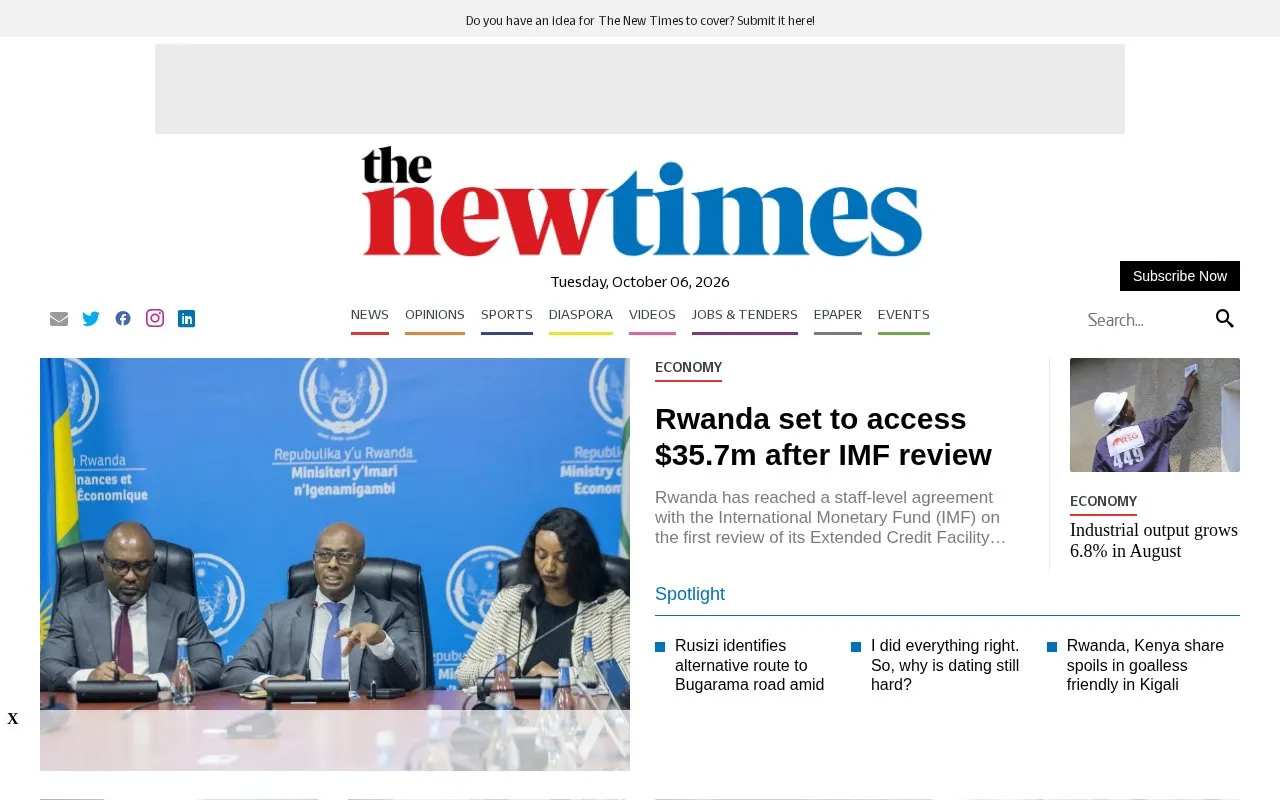 The New Times homepage screenshot
