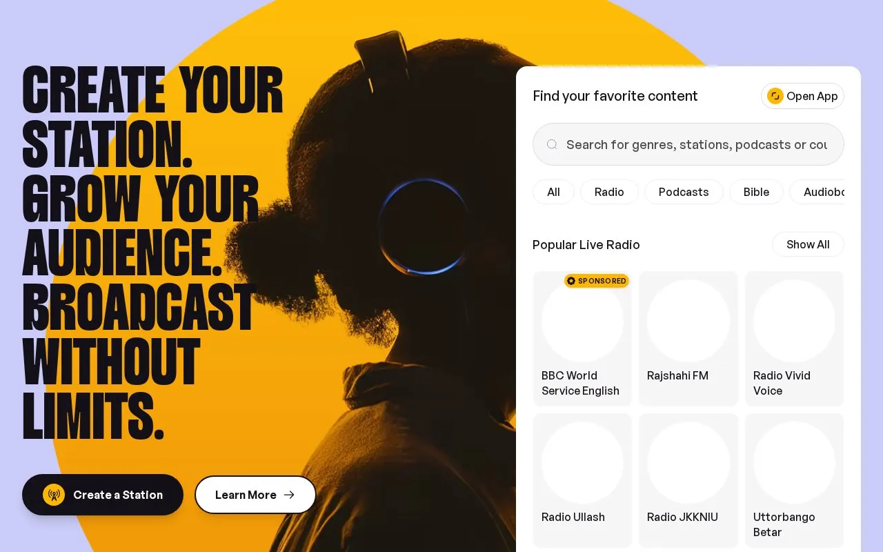 Zeno.FM homepage screenshot