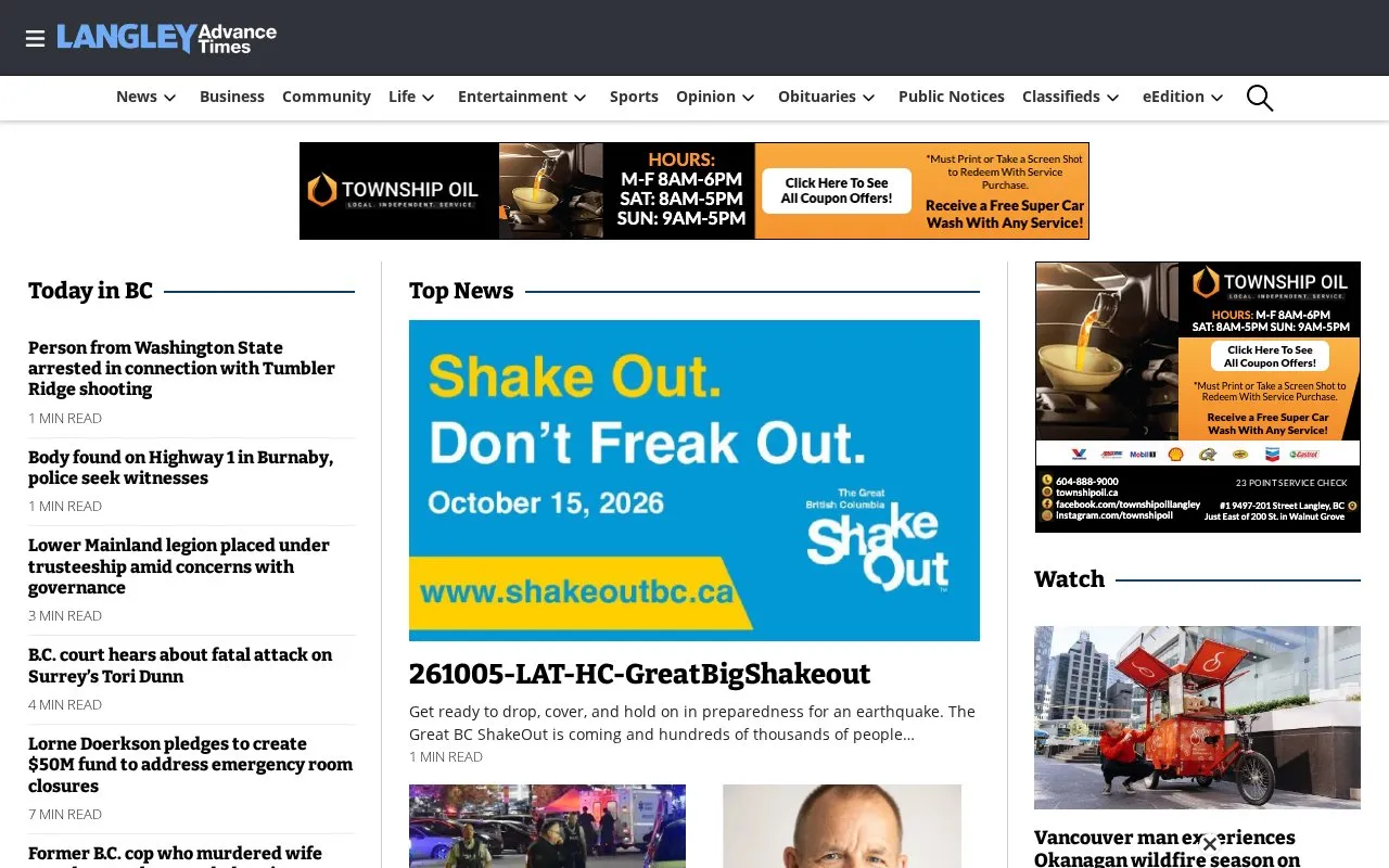 Langley Advance Times homepage screenshot
