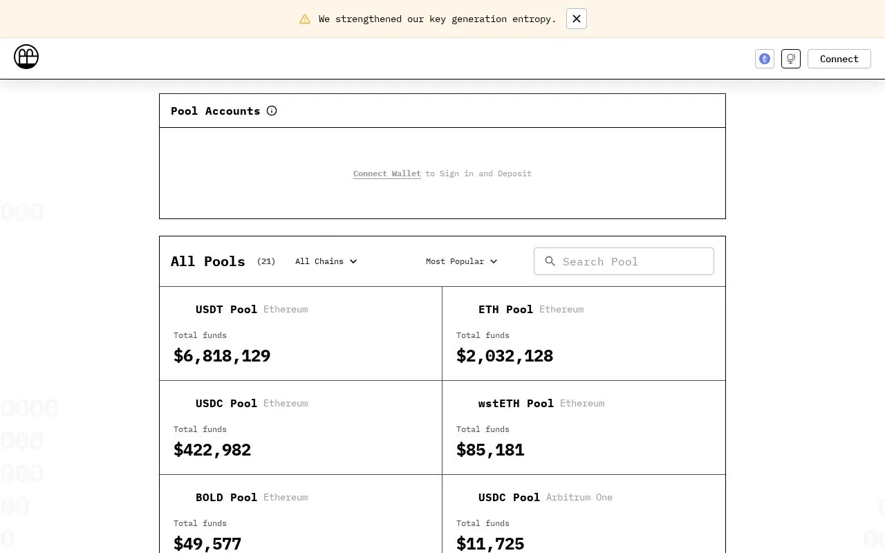 Privacy Pools homepage screenshot
