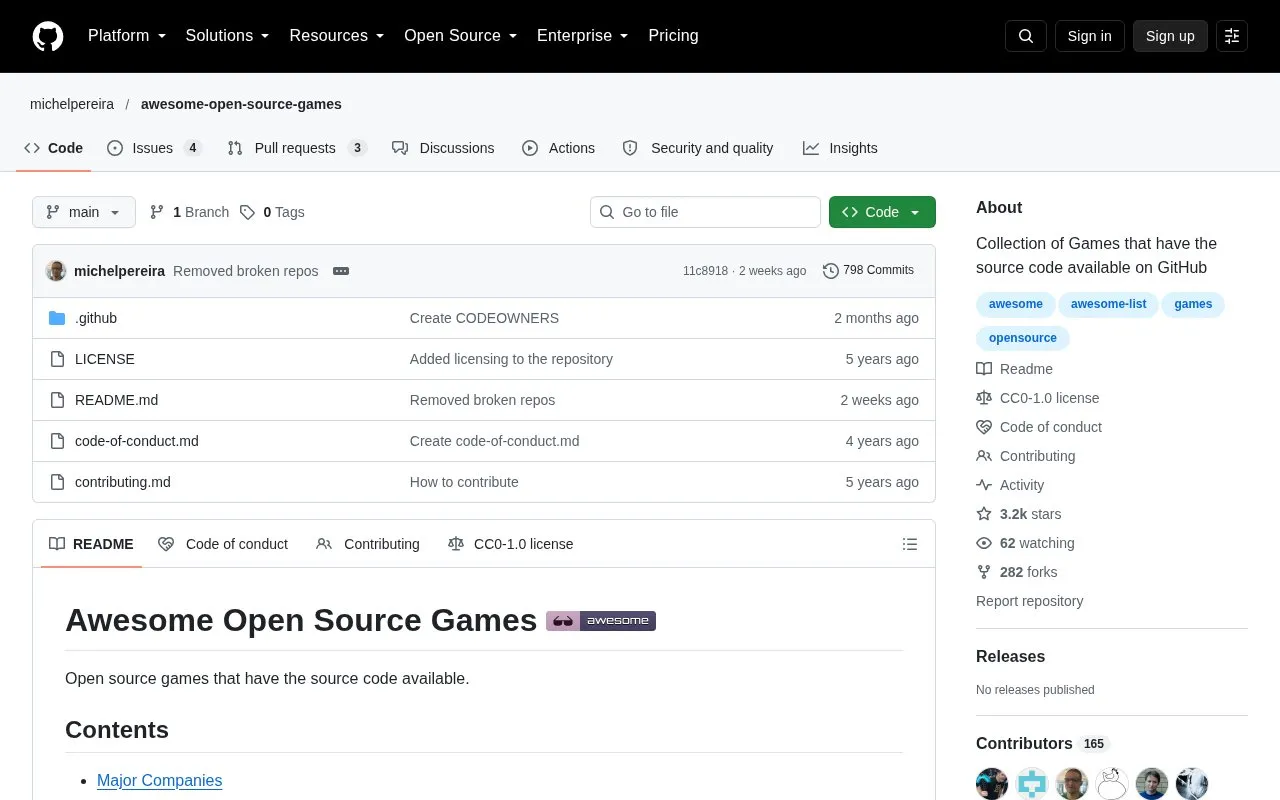 Awesome Open Source Games homepage screenshot