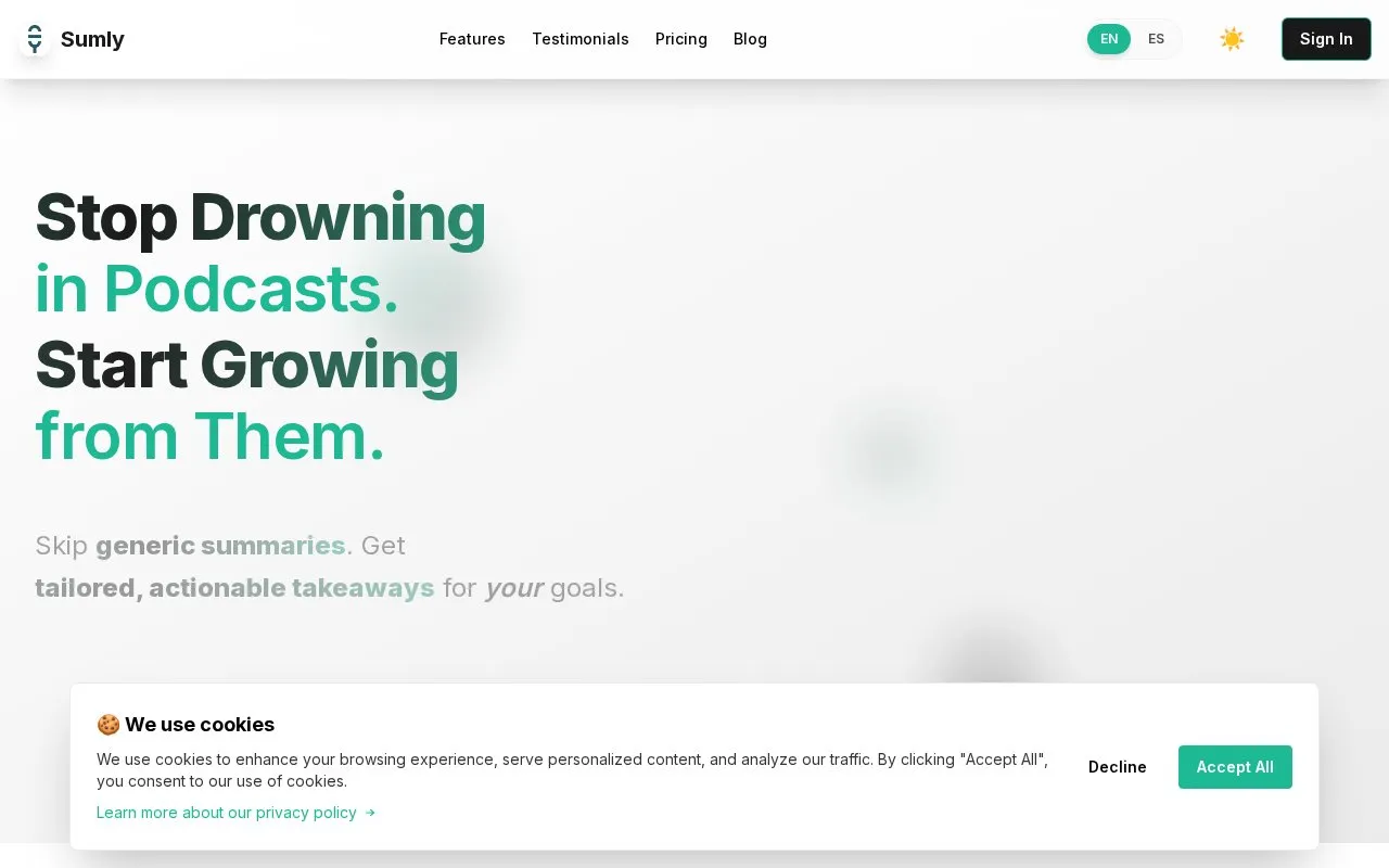Sumly homepage screenshot