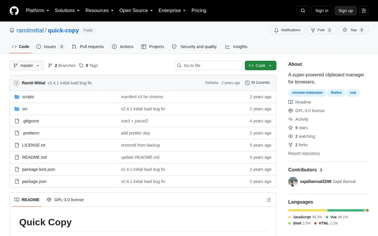 Quick Copy homepage screenshot