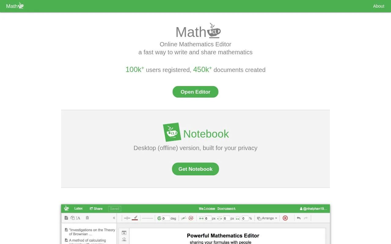 Mathcha homepage screenshot