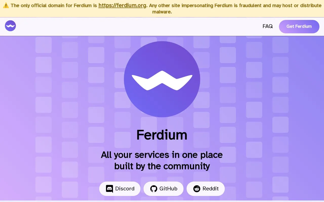Ferdium homepage screenshot