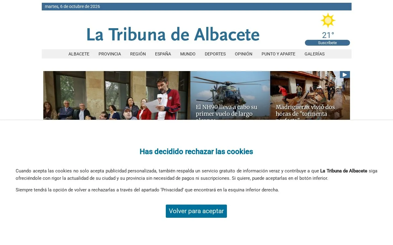 La Tribuna de Albacete homepage screenshot