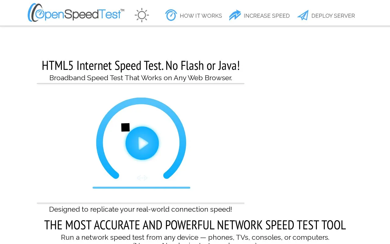 OpenSpeedTest homepage screenshot