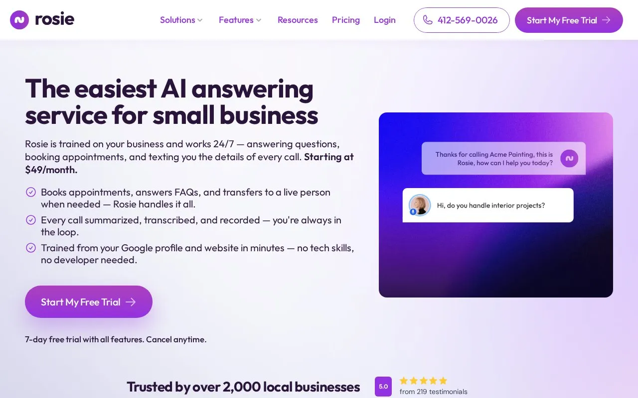 Rosie homepage screenshot