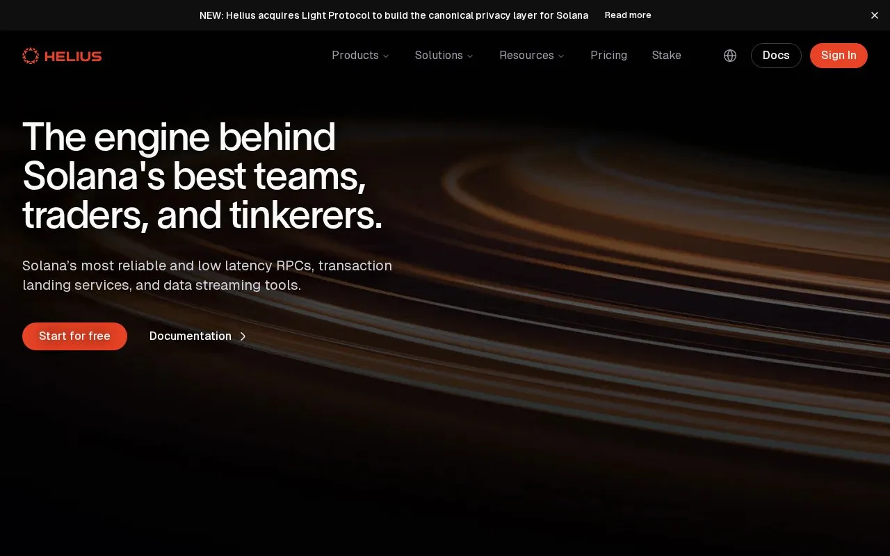 Helius Staked SOL homepage screenshot