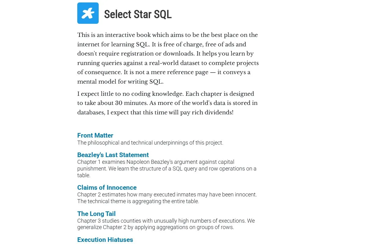 StarSQL homepage screenshot